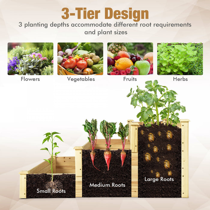 Jardin Surelevee A 3 Niveaux, 121 X 121 X 56 Cm Kit De Jardinieres De Culture De Fruits Et D'herbes Aromatiques Et De Fleurs, Jardiniere Surelevee A Plusieurs Niveaux En Plein Air, Jardiniere En Bois De Sapin Sans Fond Pour Jardin, Cour, Pelouse, Serre