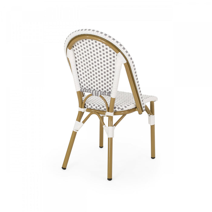 Chaises de bistrot francaises Julien en rotin synthetique et aluminium, lot de 2 - gris et blanc
