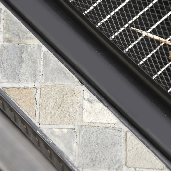 Outsunny Poele Carre Exterieur En Acier De 30 Po Avec Pare-etincelles, Grille A Buches, Tisonnier, Filet De Gril Pour Terrasse