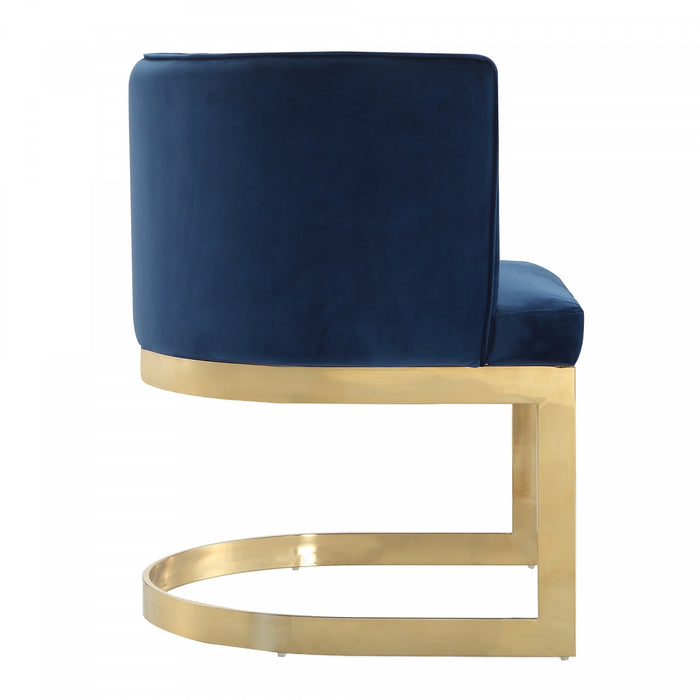 Chaise de salle a manger moderne en velours Aura avec structure en metal, bleu royal - Lot de 2