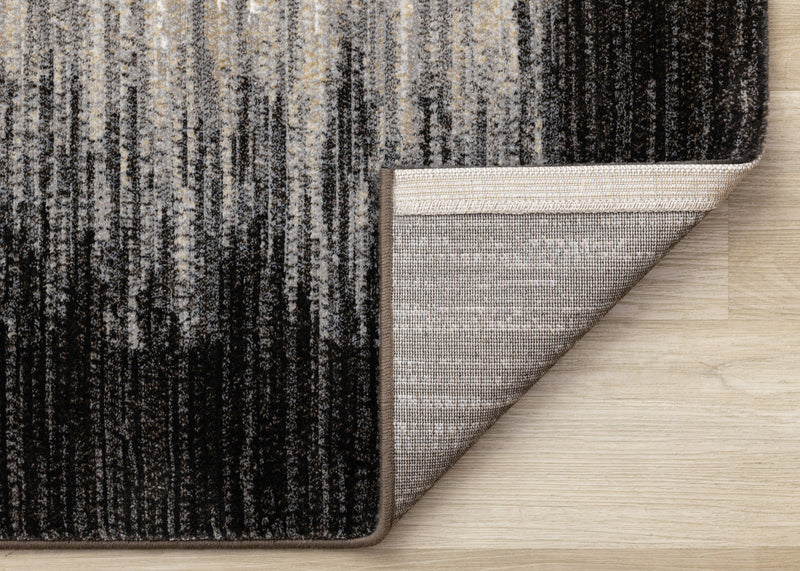 Carpette dense Amelia noire et beige à motif de bordure - 5 pi 3 po x 7 pi 7 po