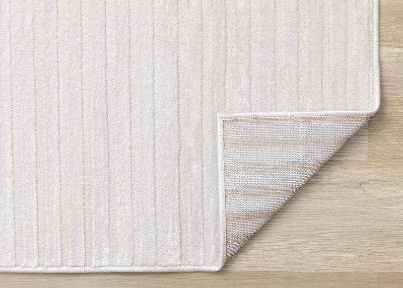 Carpette Leonardo blanche et grise à motif de rayures modernes - 5 pi 3 po x 7 pi 7 po