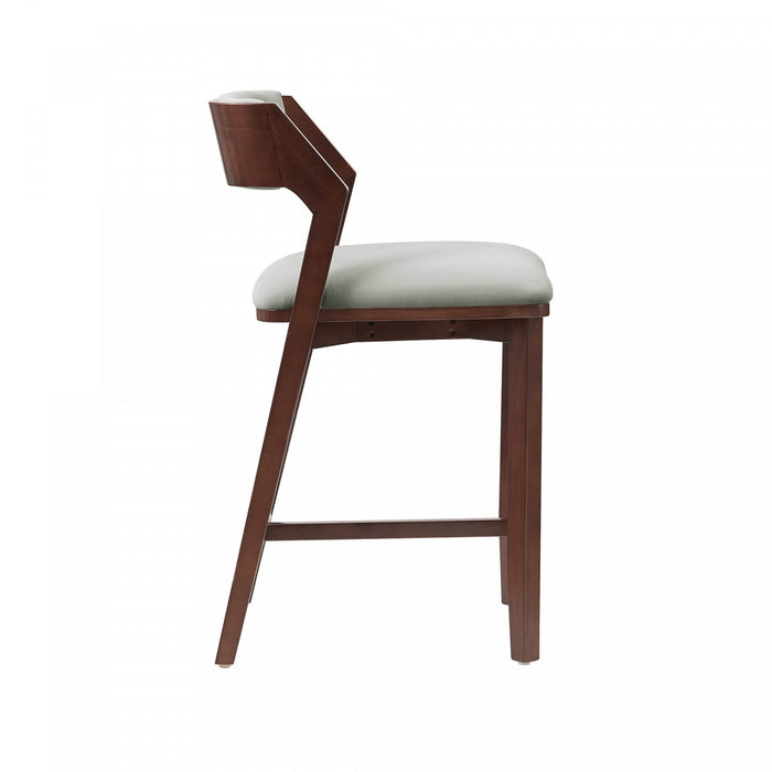 Tabouret de comptoir moderne Patricia en bois avec revetement en tissu, coloris Glacier blanc