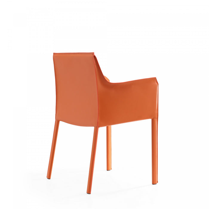 Chaise laterale moderne en cuir vegetalien Paris en corail - Lot de 2