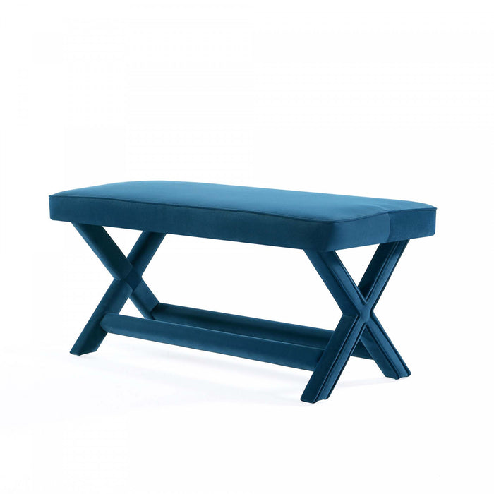 Banc d’appoint Abigail style milieu du siecle moderne en velours bleu