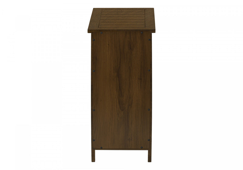 Table de bout, d’appoint et de nuit étroite de style transitionnel avec tiroir de rangement et placages bruns pour la chambre à coucher