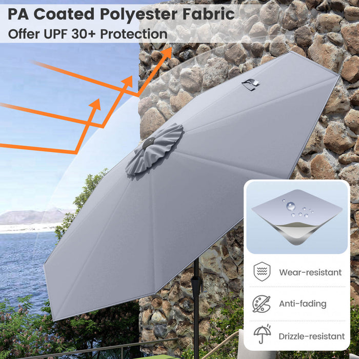 Costway Parasol de patio avec inclinaison a bouton-poussoir, manivelle, 8 nervures solides pour patio, jardin Gris