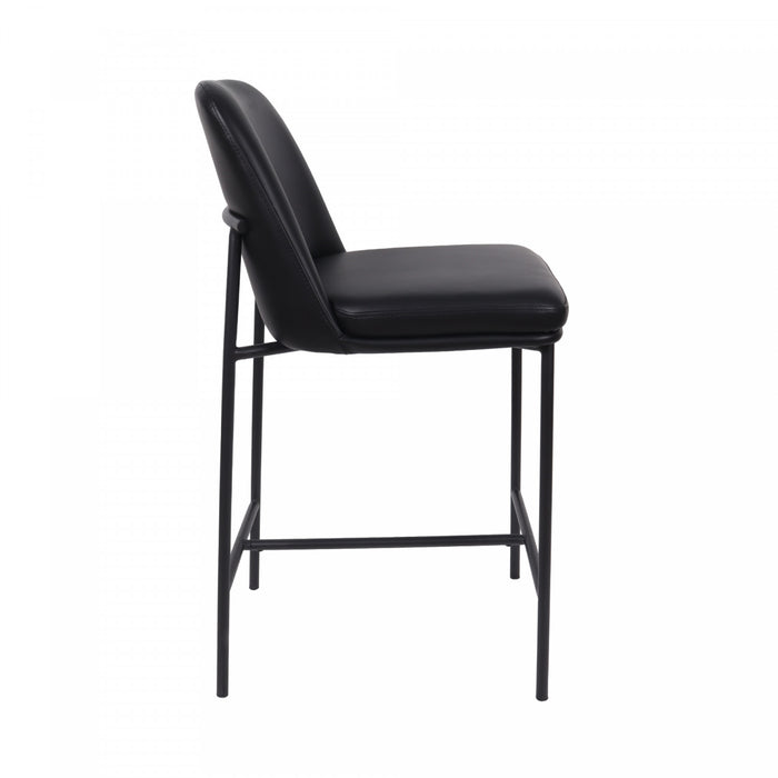 Tabouret de comptoir contemporain Loft en cuir vegetalien et metal noir - Lot de 2