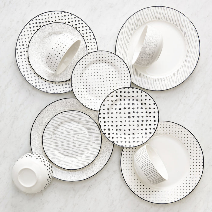 H2K Ensemble de Vaisselle Sketch en Porcelaine 12 Morceaux