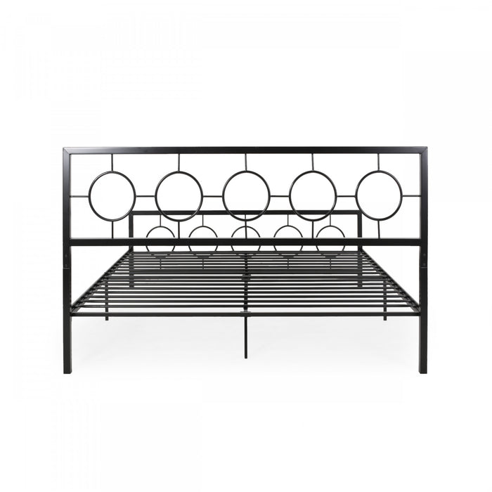 Robert Cadre De Lit En Metal Avec Tete Et Pied De Lit Au Design Circulaire, Taille King, Noir