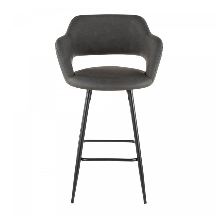 Tabouret contemporain Margarite de hauteur comptoir en similicuir gris - ensemble de 2