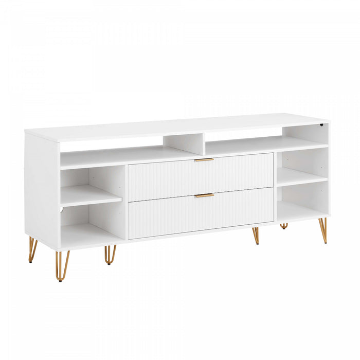 Meuble TV moderne Dumbo 160 cm a rainures, blanc