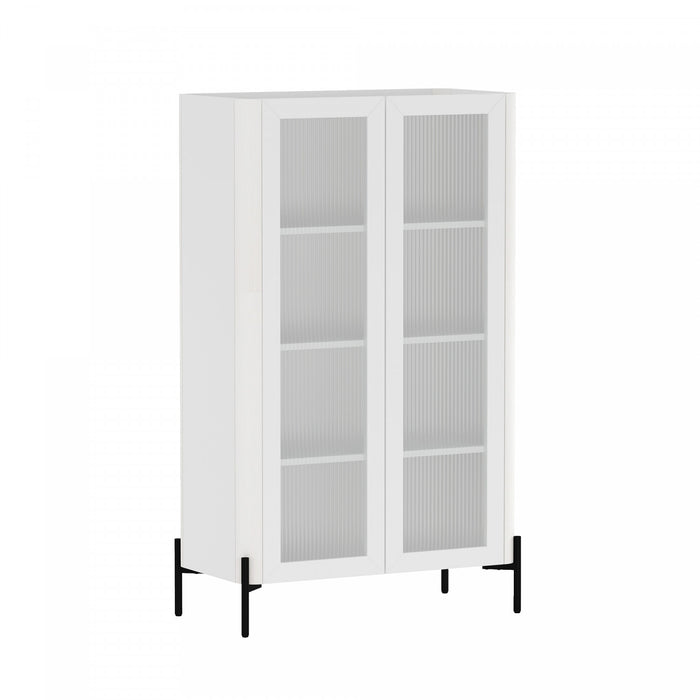 Armoire bibliotheque moderne Abbey 32\" en verre trempe blanc (4 etageres) - Lot de 2
