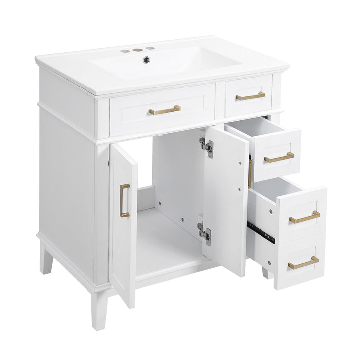 Savannah Meuble de salle de bain 30 pouces avec vasque en ceramique et armoire de rangement spacieux, Blanc