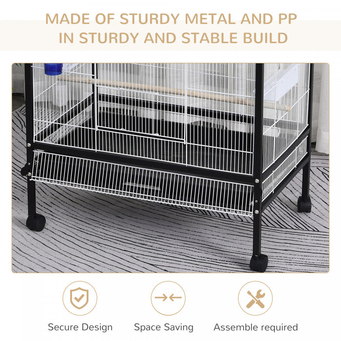 Pawhut Cage A Oiseaux 30 X 20,5 X 54 Pouces Perroquet Macaw Finch Cockatoo Flight Cage Avec Roues Noir/blanc