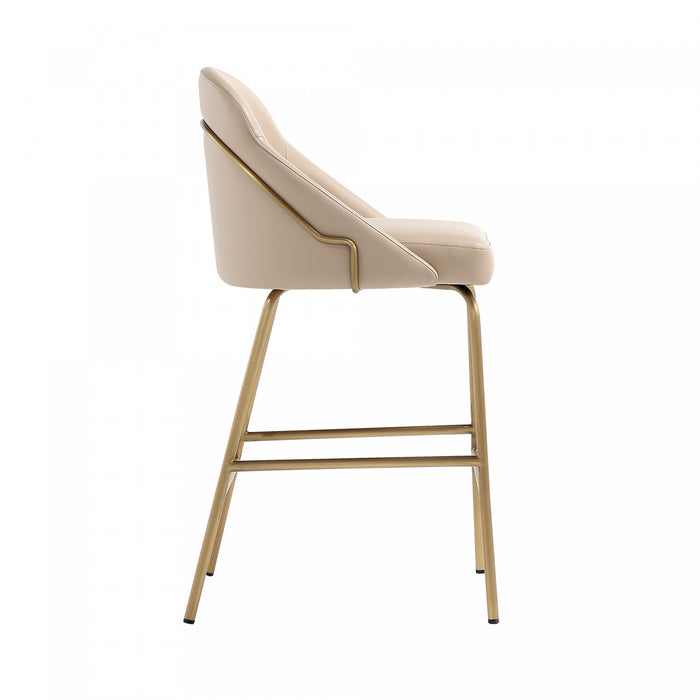 Tabouret de comptoir moderne en metal Gracie, rembourre, coloris beige et dore - Lot de 2