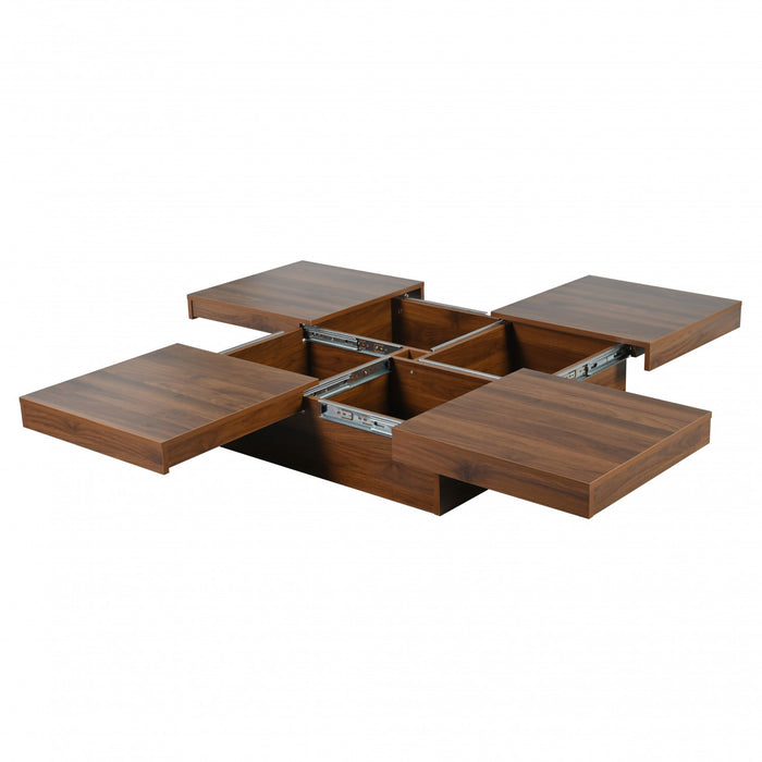 Table Basse Carree Jack De 39,4\" En Bois Composite Avec Plateau Coulissant Et Rangement, Finition Noyer