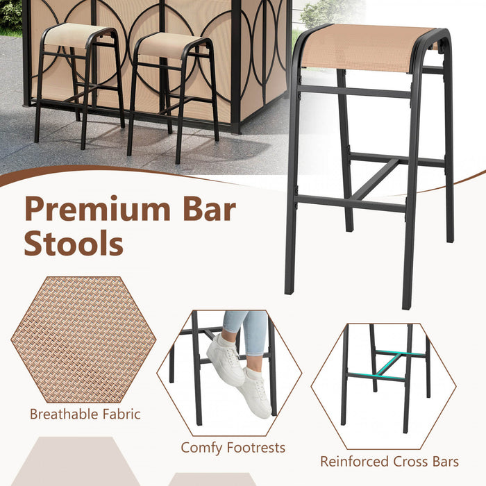 Costway 6.5 X 4 X 8 Ft Grill Gazebo Ensemble Avec 2 Tabourets De Bar, Table De Bar En Verre Trempe Brun
