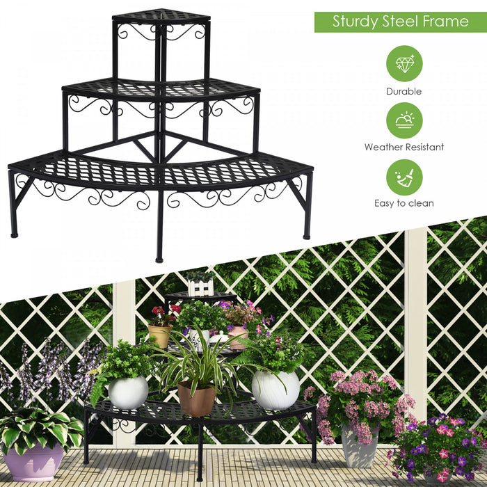 Presentoir Pour Plante 3 Niveaux, Etagere En Metal Pour Plantes, Grand Format, Presentoir Pour Exterieur Et Interieur, Pour Jardin/terrasse/balcon, Facile A Monter, Noir