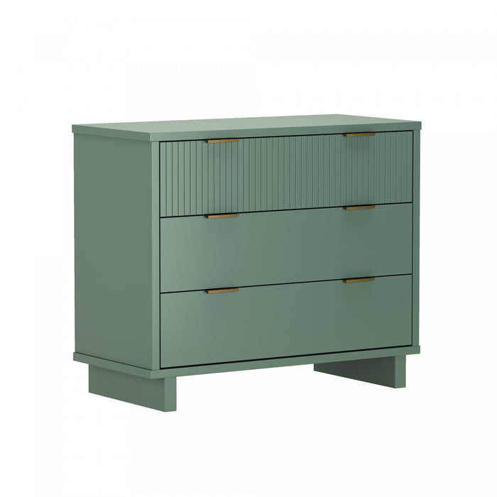 Commode contemporaine Elara 38\" en bois massif vert sauge (3 tiroirs)