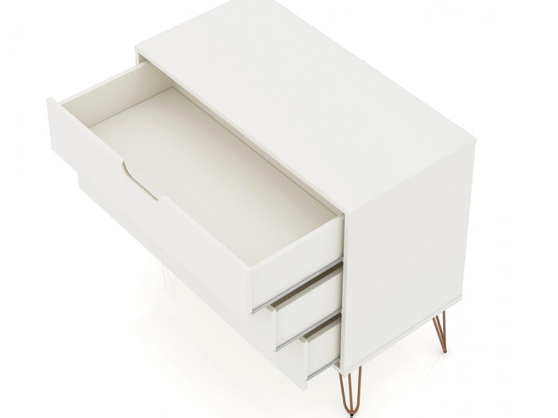 Commode Rockefeller Mid-Century Modern 89 cm en blanc casse (3 tiroirs) - Lot de 2