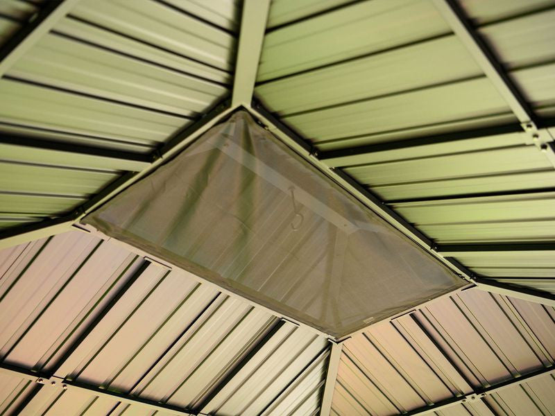Gazebo Yosemite 10x12 Double Toit En Acier, Poteaux En Aluminium Finition Bois