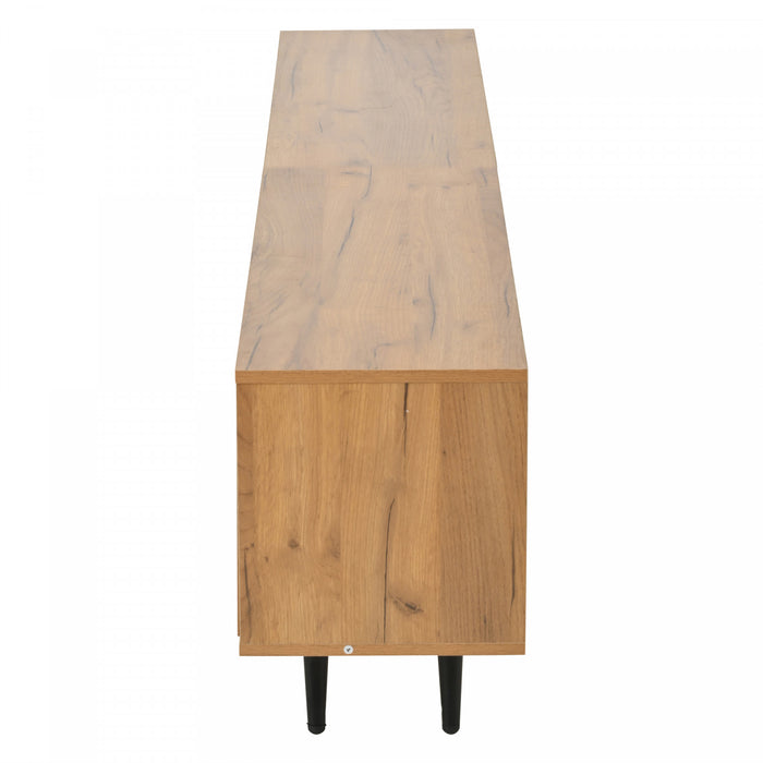 Nathan meuble TV – meuble multimedia avec 3 portes et etageres ouvertes, finition naturelle