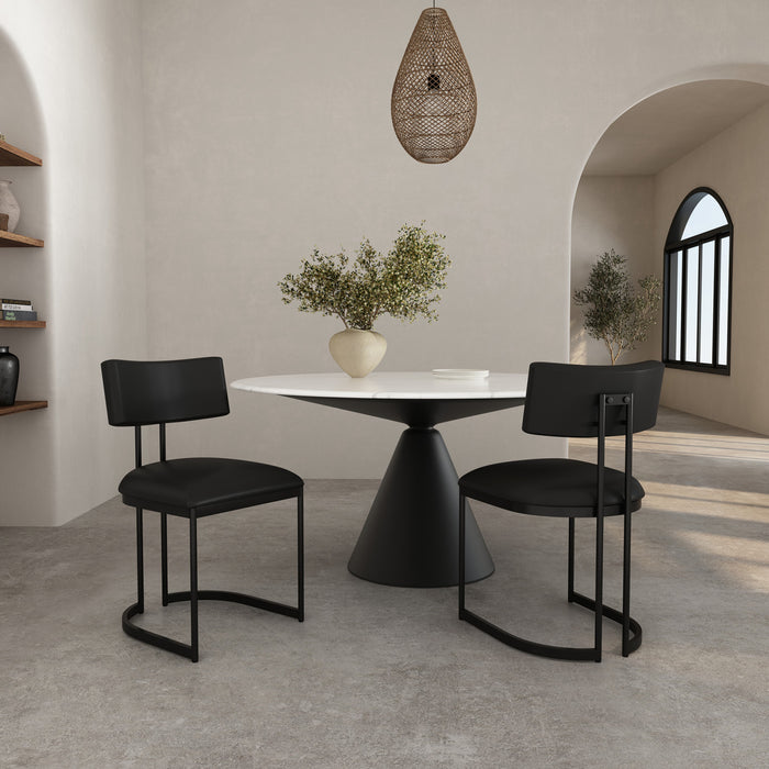 Chaise laterale contemporaine moderne Juno en cuir vegetalien et metal noir - Lot de 2