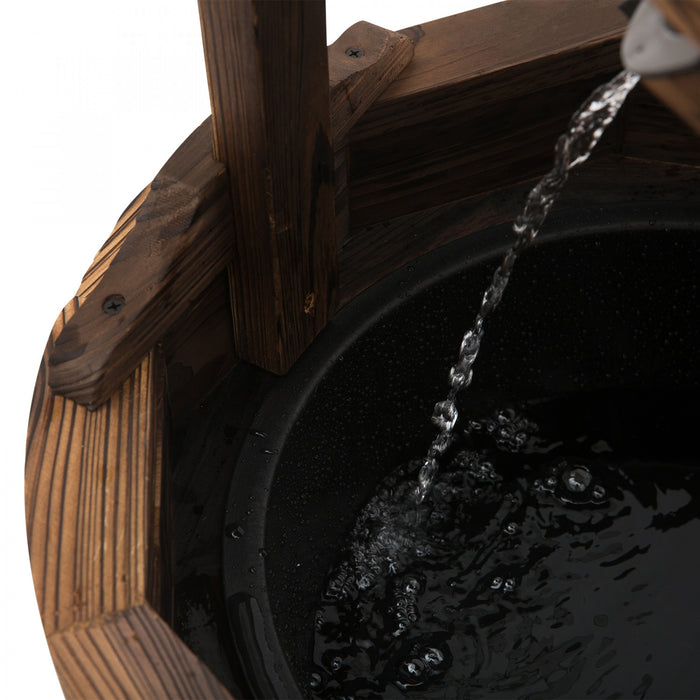 Fontaine De Cascade De Tonneau Exterieur Bois Rustique Avec Pompe Decor De Jardin