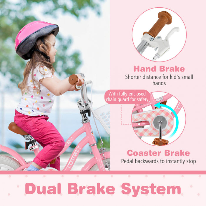 Velo Costway 14\" Pour Enfants Avec Roues D'entrainement Amovibles Et Panier Pour 3-5 Ans