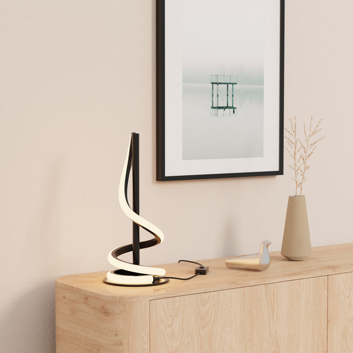 Lampe de table sculpturale courbée à DEL de 16 po noir mat 
