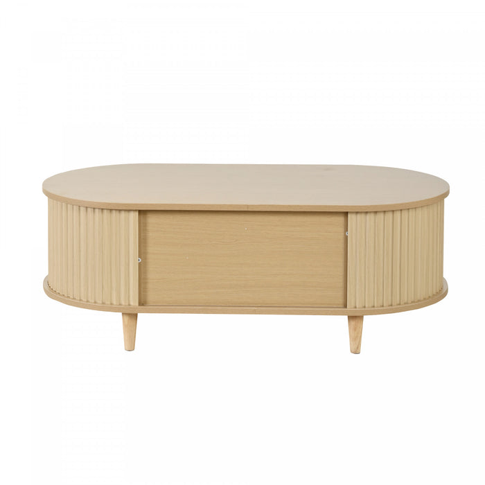 Grain Table Basse Noyer 39.3 po avec Porte Enroulable et Tiroir Acrylique, Noyer Naturel