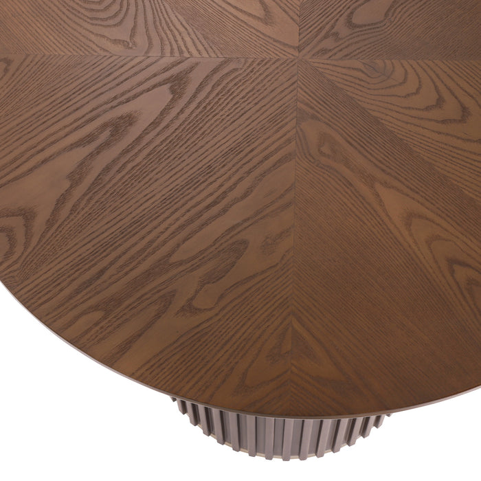 Table a manger ronde moderne Voss avec plateau en frene et base metallique, brun