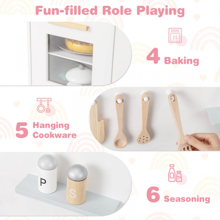 Costway Kids Kitchen Playset Avec Light Up Kitchen & Cooking Sounds Faucet D'evier De Four Blanc