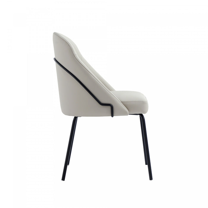 Chaise de salle a manger moderne Gracie en cuir vegetalien et metal, gris pierre et noir - Lot de 2