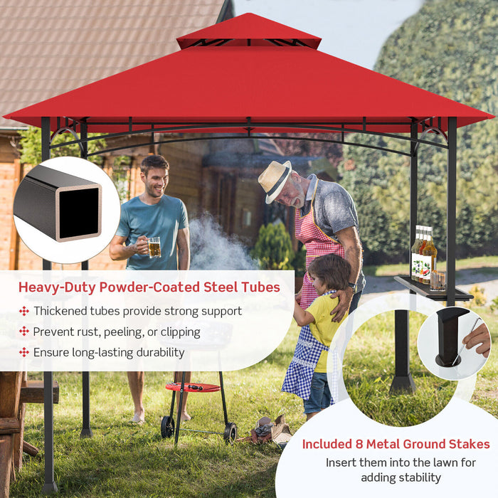 8’ X 5’ Barbecue Grill Gazebo Barbecue A 2 Niveaux Canopy Ventile Etageres Superieures Abri Vin