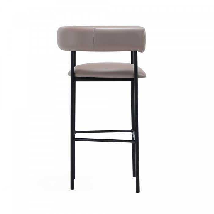 Tabouret de bar contemporain Onda en similicuir vegan et metal, coloris taupe