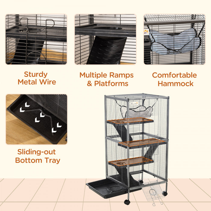 Cage Pour Petits Animaux Portable Avec 2 Portes Hamac Metal Pp 52 X 52 X 113,5 Cm Gris