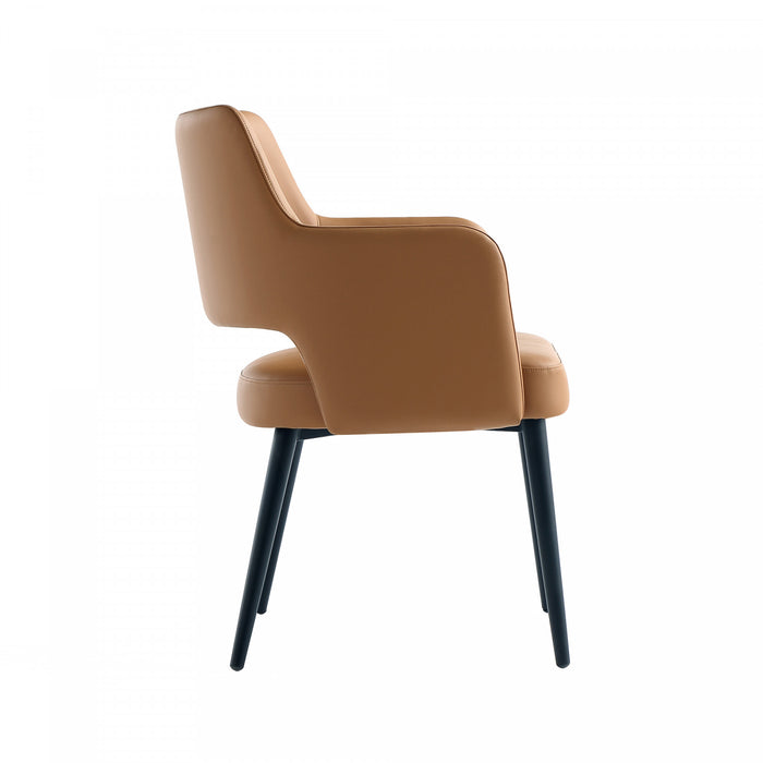 Fauteuil moderne Tremont en cuir vegetalien avec accoudoirs en metal, couleur Saddle - Lot de 2