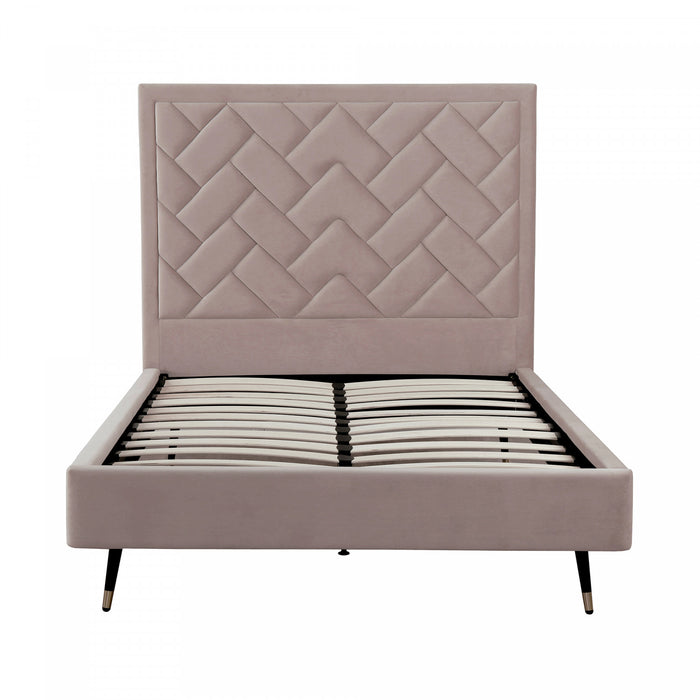 Lit double moderne Crosby en velours capitonne, coloris rose blush