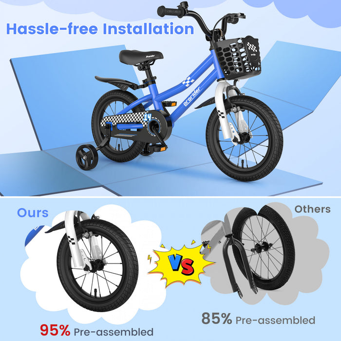 Velo Costway 14\" Pour Enfants Avec Roues D'entrainement Amovibles Et Panier Pour 3-5 Ans Bleu