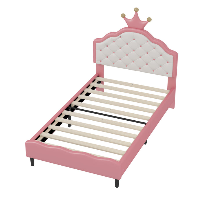 Lily Lit de Princesse Fantaisie Couronne Elegante avec Tete de Lit en Cuir PU Capitonne, Taille Twin