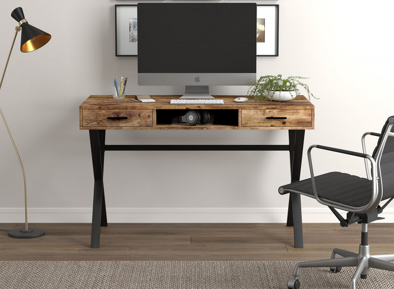 Bureau d’ordinateur de 47 po avec 2 tiroirs et 1 tablette - bois recyclé brun avec métal noir