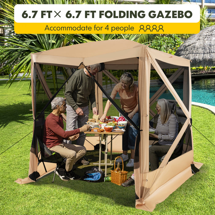 Costway 6.7 Ft X 6.7 Ft 4 Panneaux Pop Up Camping Gazebo Quick-set Avec 2 Torchons Parasols Cafe