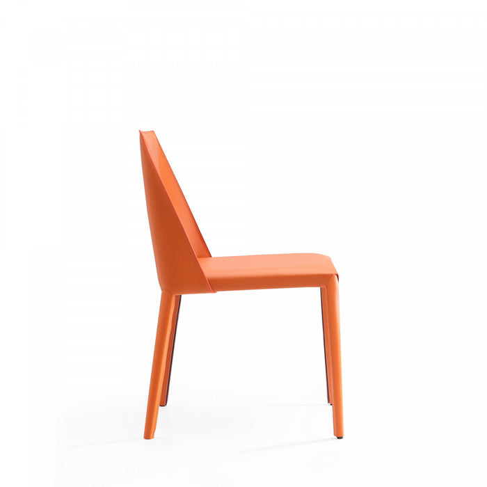 Chaise de salle a manger moderne en cuir vegetalien Paris, corail - Lot de 4