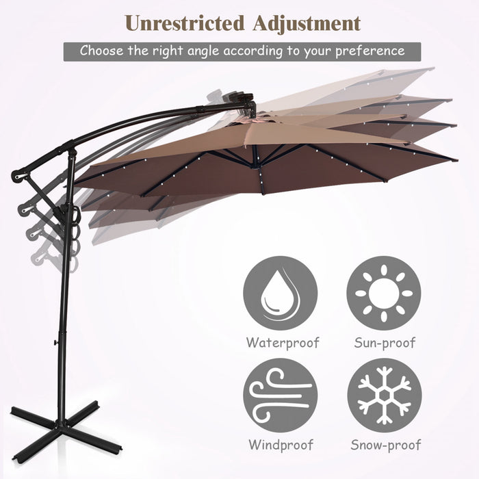 Costway Parasol deporte de patio de 10 pieds, solaire LED, rotation a 360 degres, marron