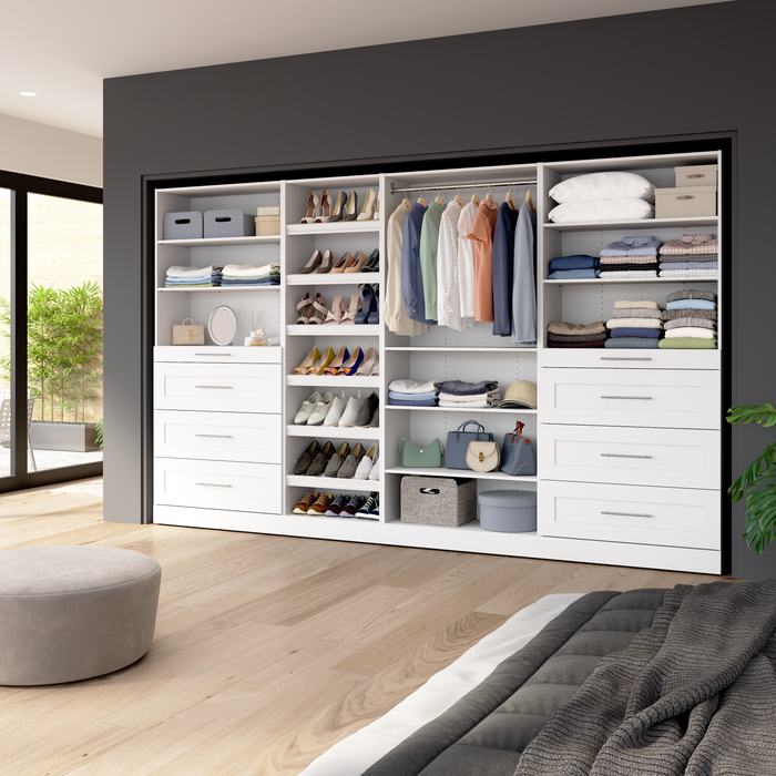 Système de pièce-penderie modulaire Florence de Bestar de 132 po avec tiroirs et tablettes pour chaussures de style Shaker - blanc