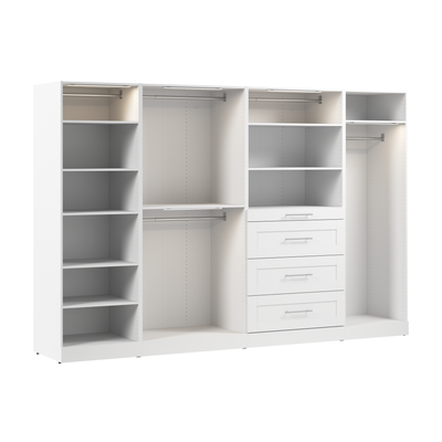 Bestar Florence 121" Modular Walk-In Closet System with LED Lights, Rods, Shelves and Drawers Shaker|Système de pièce-penderie modulaire Florence de Bestar de 121 po avec éclairages à DEL, tringles, ta