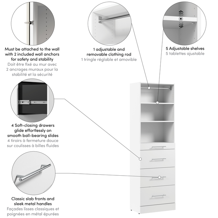 Système de garde-robe et pièce-penderie modulaire Florence de Bestar de 25 po avec rangement - blanc