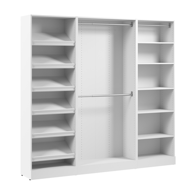 Bestar Florence 85" Modular Reach-In/Walk-In Closet System with Rods and Shoe Shelves - White|Système de garde-robe et pièce-penderie modulaire Florence de Bestar de 85 po avec tringles et tablettes pour chaussures - blanc
